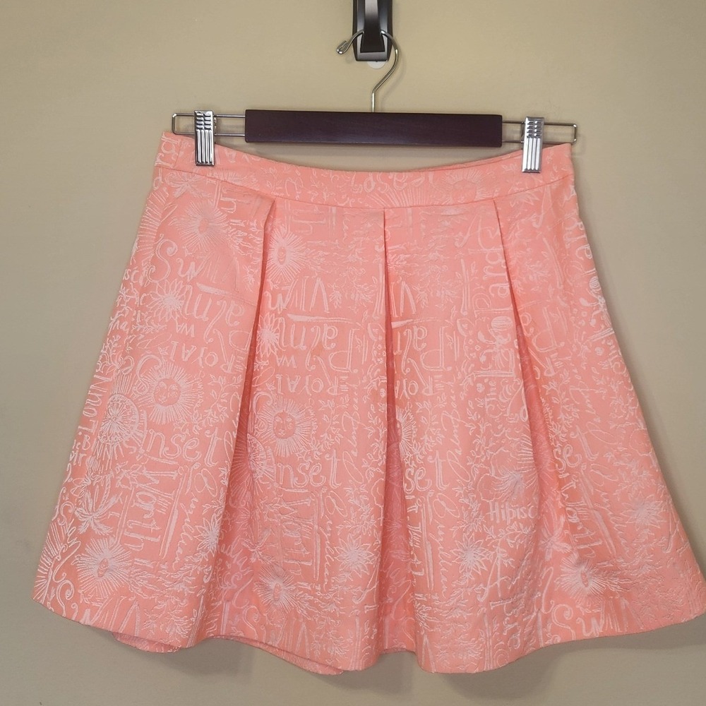 Lilly Pulitzer Coral Pink Tropical Jacquard Pleated Mini Skirt Size 6